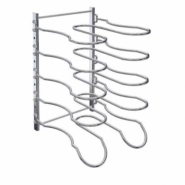 Heavy Duty Chrome Pan Rack, Pot Lid Rack, Kitchen Cabinet Cookware Organizer Rack Holder with 5 Adjustable Dividers