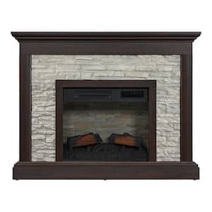 Whittington 50 in. W Freestanding Electric Fireplace in Brushed Dark Pine with Gray Faux Stone