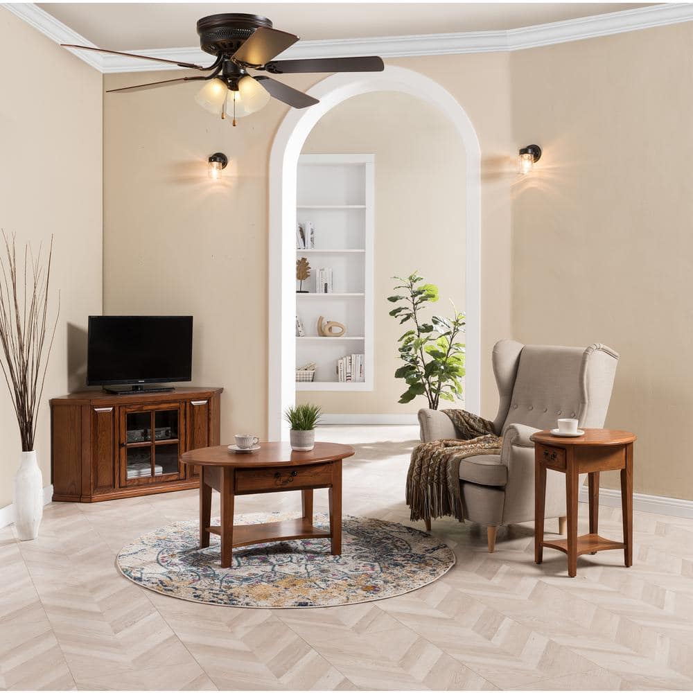 Elegant Round Medium Oak Side Table with Storage Drawer