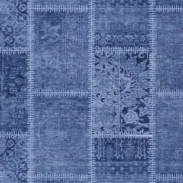 Navy Blue, Denim Blue 3 ft. x 5 ft. Woven Plaid Polyester Rectangle Indoor/Outdoor Area Rug