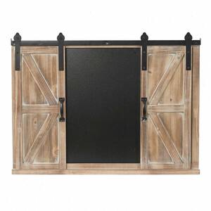 Wooden Erasable Wall-Mounted Blackboard with Barn Door Can Be Closed And Photos Can Be Placed
