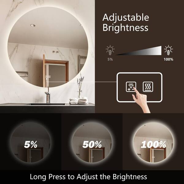 HOMLUX 40 in. W x 40 in. H Round Frameless LED Light with 3-Color and Anti-Fog Wall Mounted Bathroom Vanity Mirror EAD4004D60 HOMLUX 40 in. W x 40 in. H Round Frameless LED Light with 3-Color and Anti-Fog Wall Mounted Bathroom Vanity Mirror EAD4004D60
