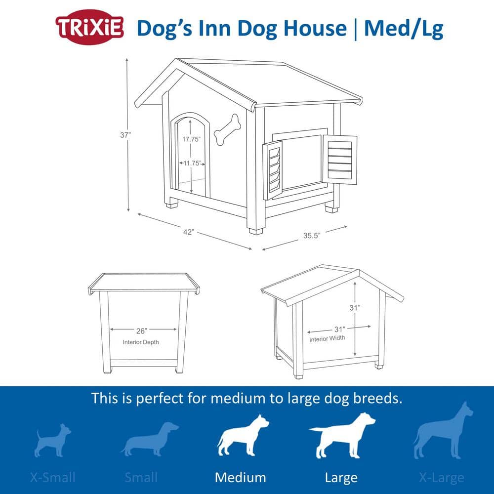 Medium Blue Wooden Dog House with Raised Floor