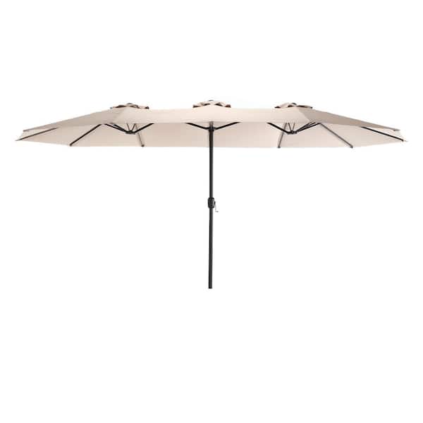 Sudzendf 14.8 ft. Double Sided Large Rectangular Outdoor Market Patio Umbrella with Crank in Beige