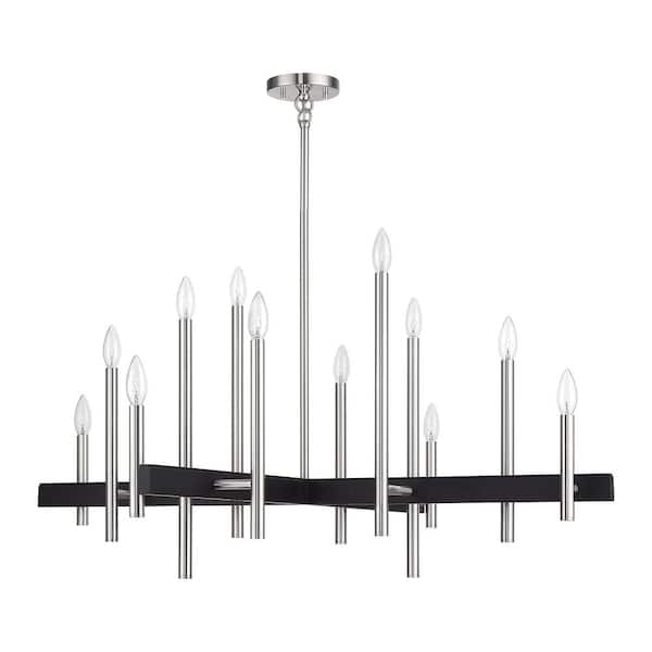 Denmark 12-Light Brushed Nickel with Black Accents Chandelier
