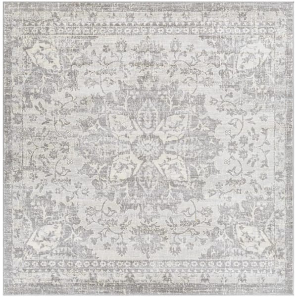 Livabliss Zillah Grey Medallion 7 ft. x 7 ft. Indoor Square Area Rug