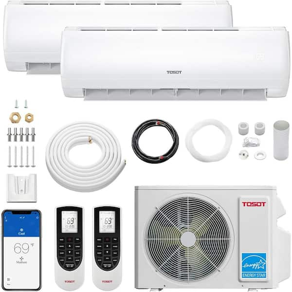 18,000 BTU Dual-Zone Mini Split AC/ Heat Pump 21 SEER2 230-Volt, Wif Ductless Inverter Split System 9K+9K BTU, 1.5 Tons