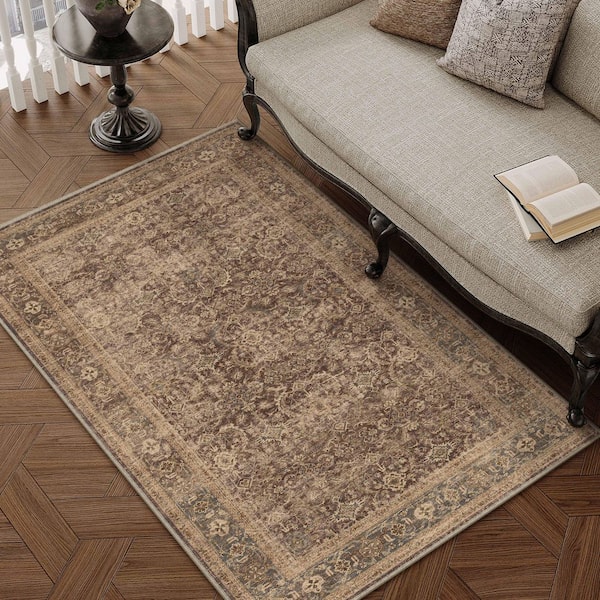 Holly Brown 3 ft. x 5 ft.  Distressed Vintage Floral Area Rug