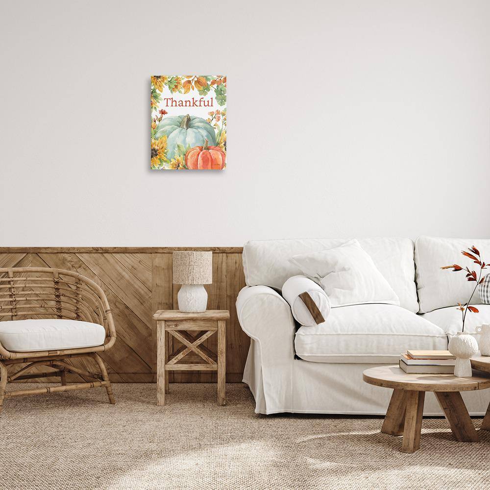 Thankful Fall Harvest Canvas Wall Art with Pumpkins