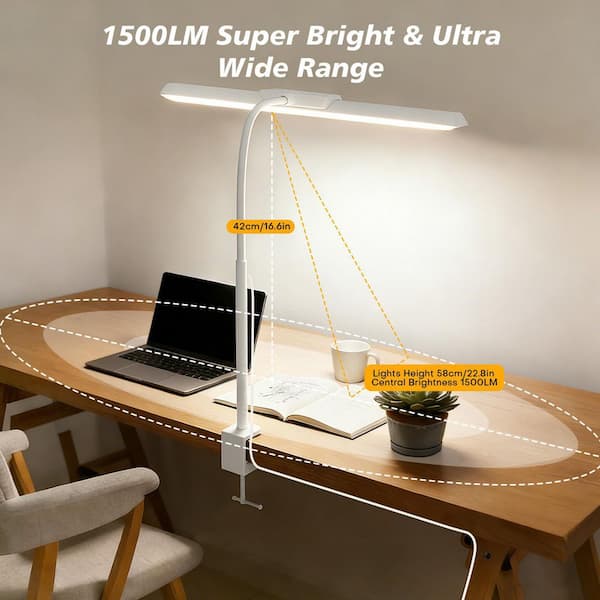 BeamBox 27.4 in. White LED Gooseneck Desk Lamp with Stepless