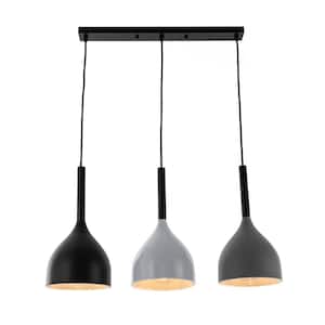 60-Watt 3-Light Black and Gray Pendant Light with Adjustable Length for Kitchen Island, No Bulbs Included