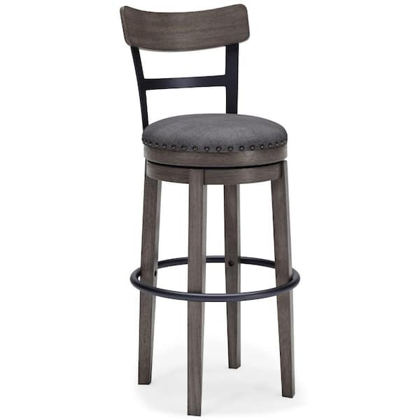 Benjara 38.38 in. Gray Low Back Wood Frame Barstool with Fabric Seat