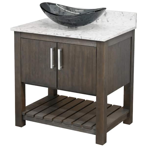 Novatto Ocean Breeze 31 in. W x 22 in. D x 31 in. H Bath Vanity in Cafe with Mocha Quartz Top and Grey Sink