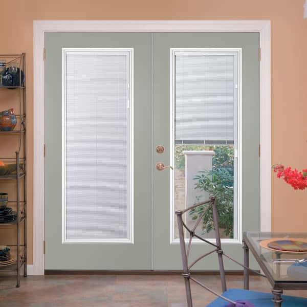 Prehung Mini Blind Primed Smooth Fiberglass Patio Door with Brickmold