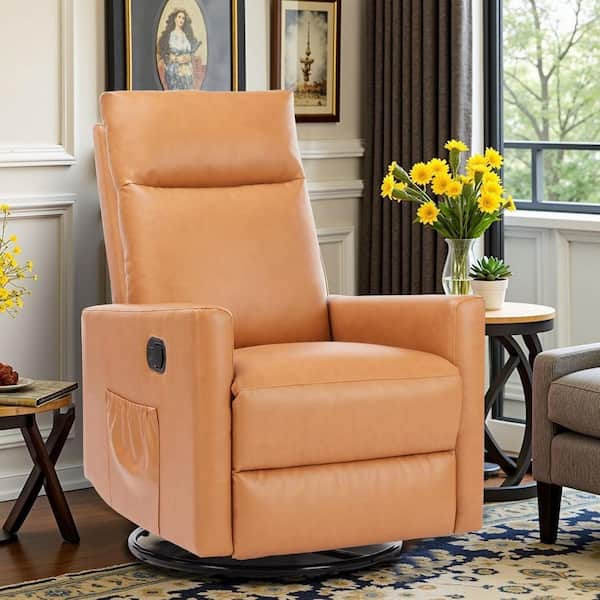 Mydepot Brown Swivel High Back Upholstered Deep Seat Recliner with Extra Large Footrest