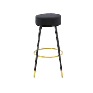 24 in. Black Iron Velvet Kitchen Bar Stools Upholstered Dining Chair Stools