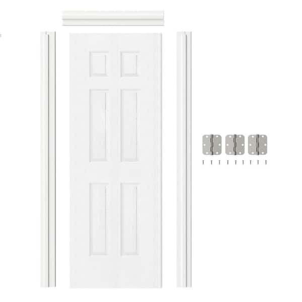 TENONER 30 in. x 80 in. 6-Panel Left-Handed Hollow Core White