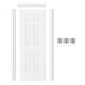 30 in. x 80 in. 6-Panel Left-Handed Hollow Core White Primed MDF Wood Prehung Interior Door with Door Jamb Hareware Kit