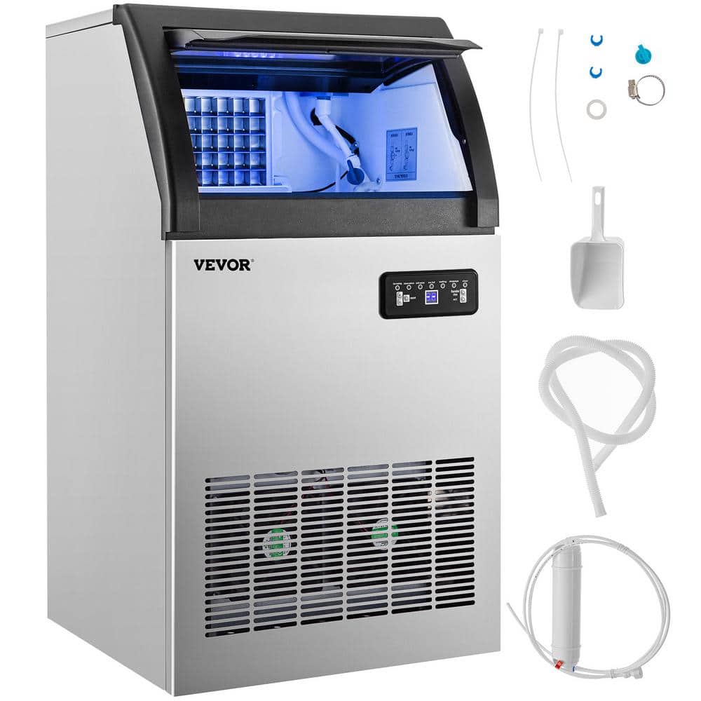 140 lb. / 24 H Freestanding Commercial Ice Maker with 28 lb. Storage Bin Stainless Steel ice Maker Machine in Silver
