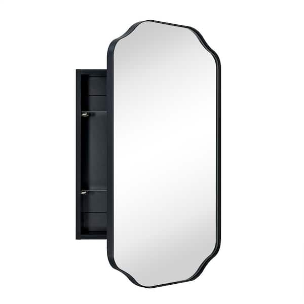 18 in. W x 26 in. H Arched Metal Rectangular Recessed and Surface Mount Medicine Cabinet with Mirror in Matt Black