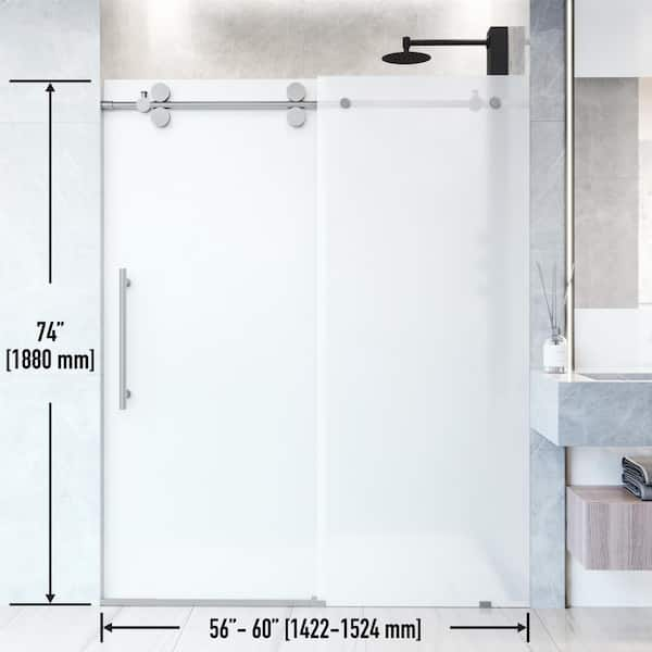 Vigo Frameless Shower Door, Clear/Stainless Steel, 60 W x 74 H