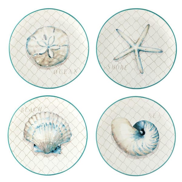 Ocean View Multicolor Earthenware Dinner Plates (Set of 4)