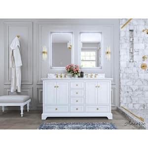 Audrey 60 in. W x 22 in. D Bath Vanity in White with Marble Vanity Top in White with White Basins