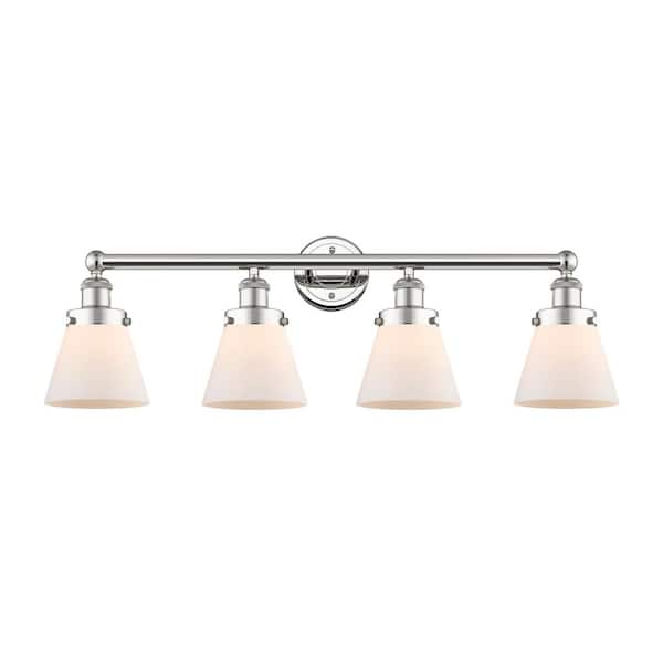 Cone 33.5 in. 4-Light Polished Nickel Vanity Light with Glass Shade