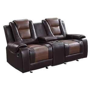 76 in. Pillow Top Arm Faux Leather Rectangle Recliner Loveseat Sofa in. Brown