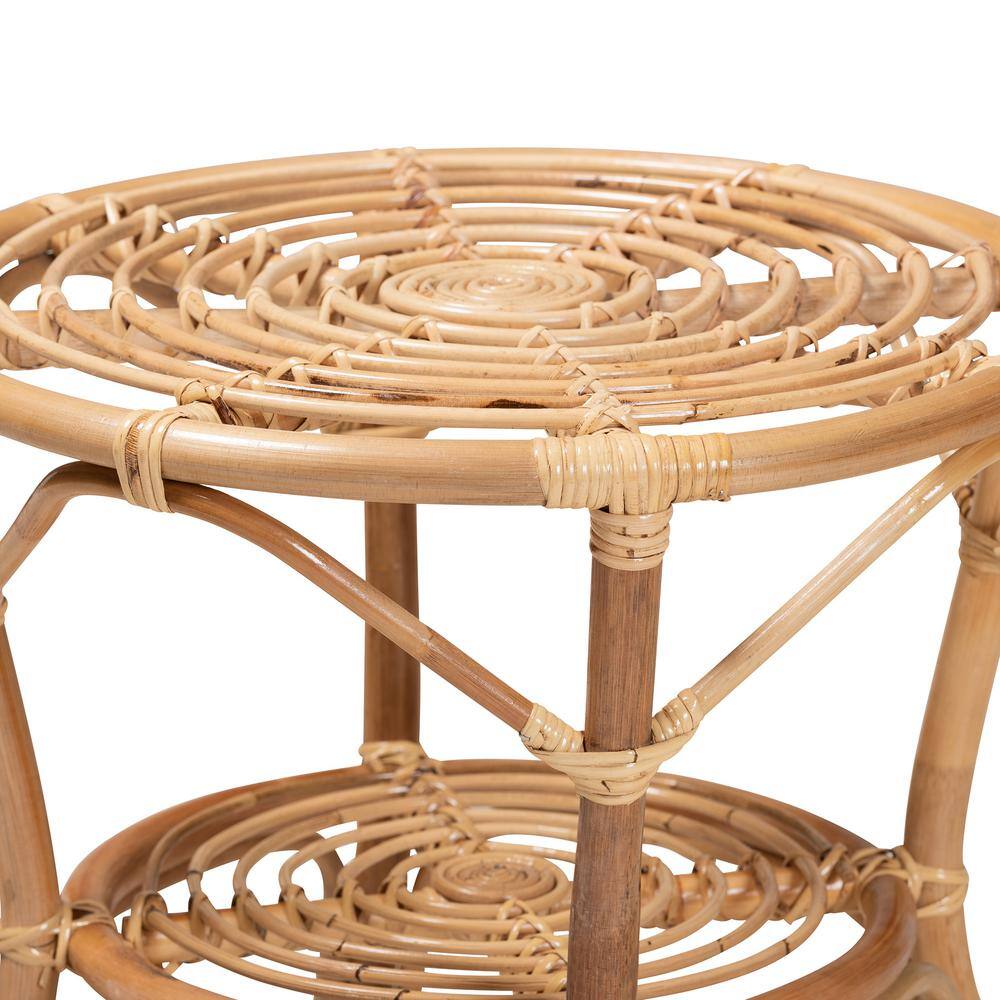 Cariel 21.5" Natural Brown Rattan Round Coffee Table with Storage