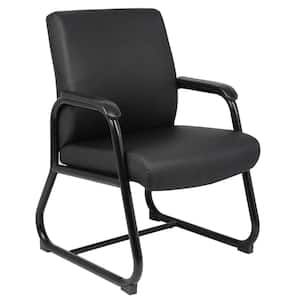 Black Heavy Duty Guest Chair Vinyl Cushions Heavy Gauge Steel frame Padded Arms Floor Glides