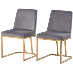 Gray Modern Minimalist Upholstered Armless Velvet Accent Dining Chair with Gold Metal Base ( Set of 2 )