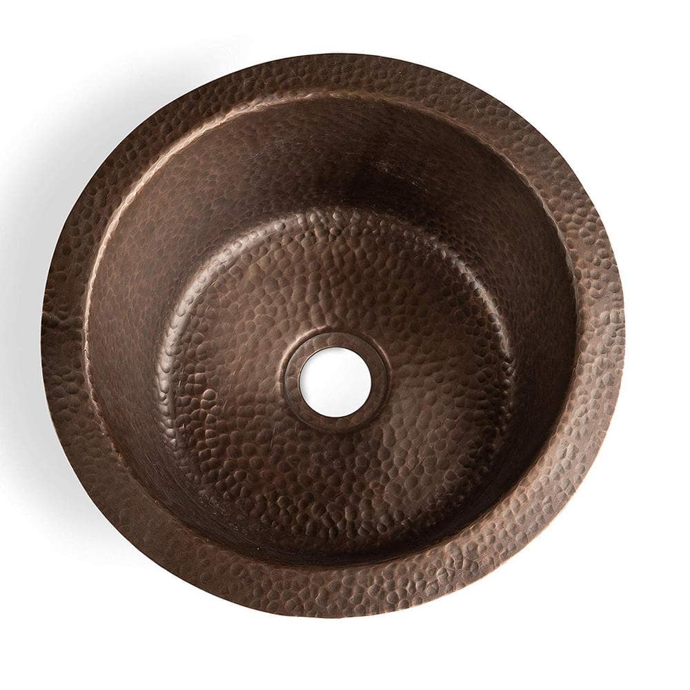 Hand Hammered Pure Copper Round Bar Prep Sink, 12 Inches
