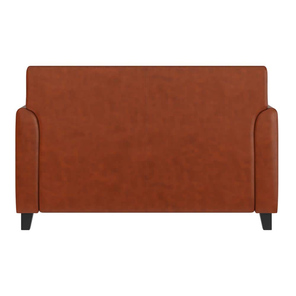 Cognac Faux Leather Flared Arm Reception Loveseat