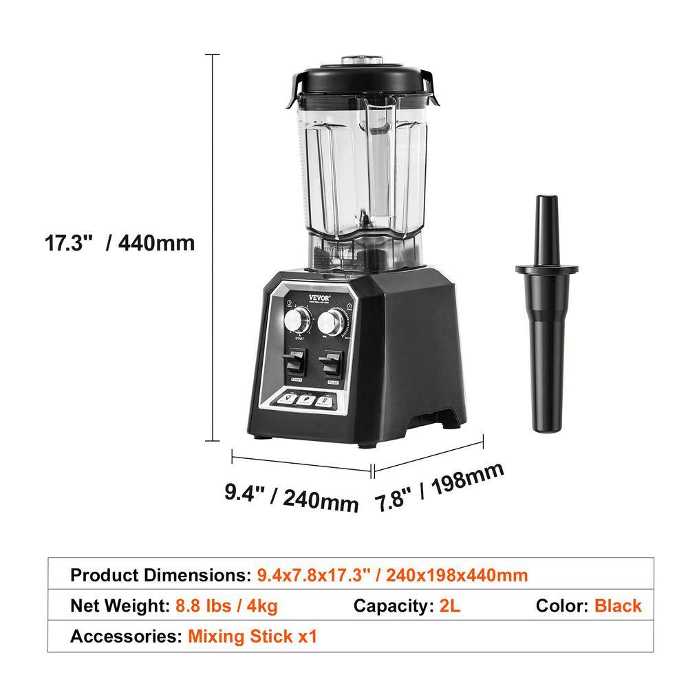 Professional Blender, Commercial Countertop Blender with 68 oz. Glass Jar, Stainless Steel,3 Functions for Drinks, Black