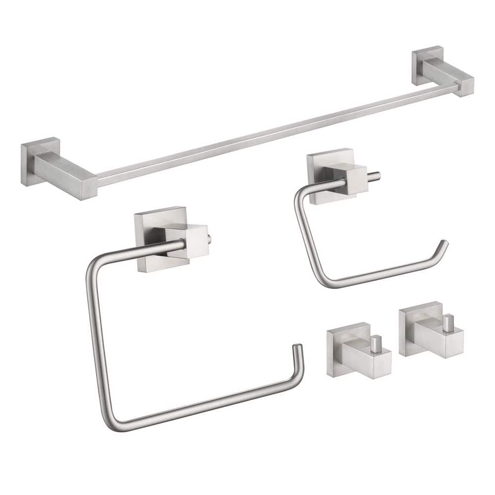 5-Piece Bathroom Hardware Set with Towel/Robe Hook Toilet Paper Holder Towel Ring Towel Bar/Rack in Brushed Nickel price history on PriceWatchPro