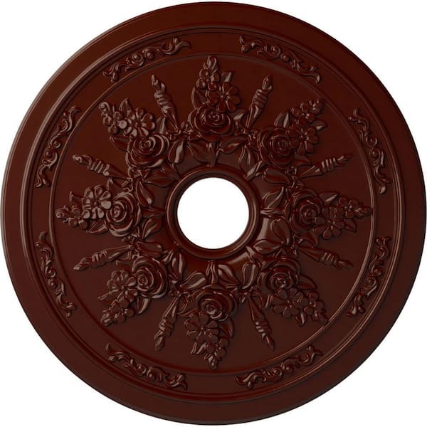 Ekena Millwork 1-1/2" x 23-5/8" x 23-5/8" Polyurethane Rose and Ribbon Ceiling Medallion, Brushed Mahogany