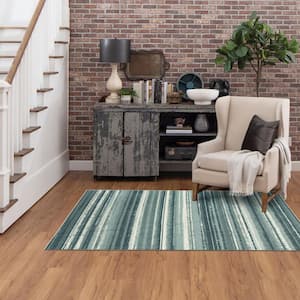 Boho Stripe Blue 2 ft. 6 in. x 3 ft. 10 in. Machine Washable Area Rug
