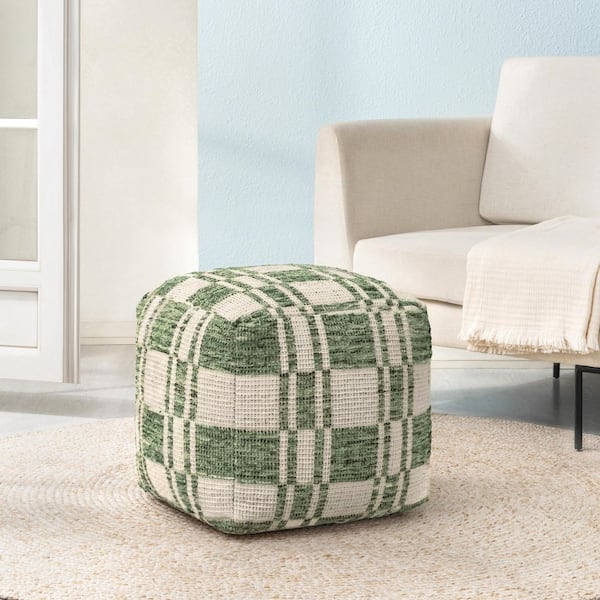 Leone Green Cotton Upholstered Pouf