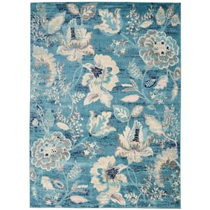 Tranquil Turquoise 5 ft. x 7 ft. Floral Modern Area Rug