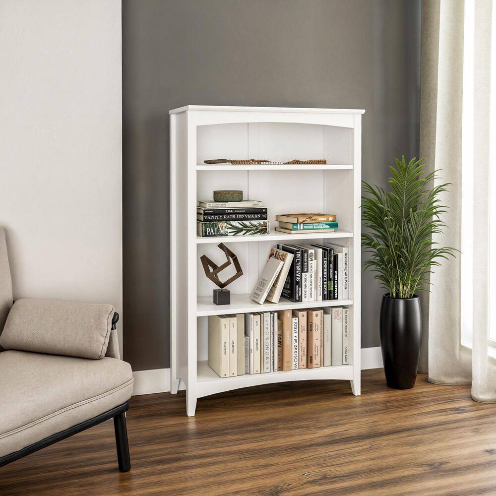 White Solid Pine Adjustable Shaker Style Bookcase, 48"