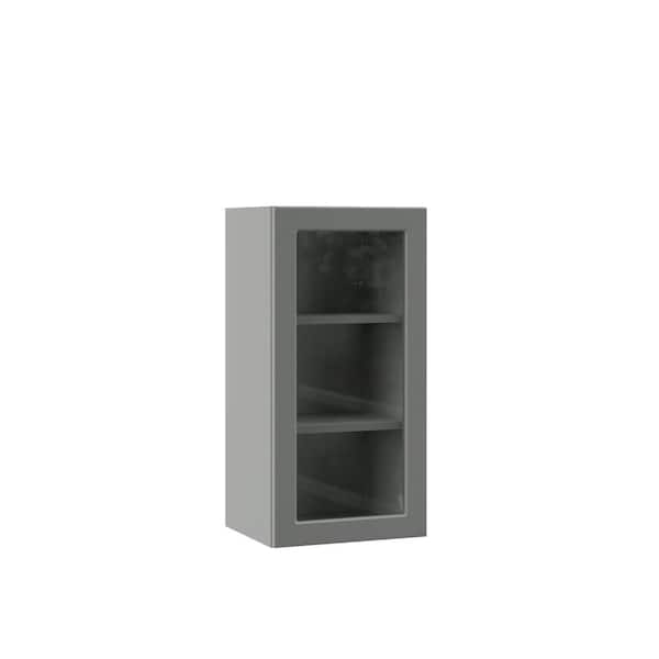 Hampton Bay Designer Series Melvern Storm Gray Shaker Assembled Wall Kitchen Cabinet with Glass Door (15 in. x 30 in. x 12 in.)