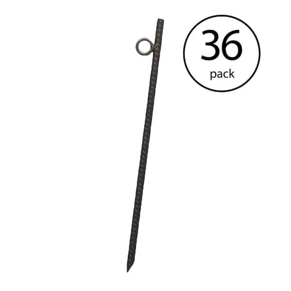 Black Grip Rebar 18 Inch Steel Durable Tent Canopy Ground Stakes (36-Pack)
