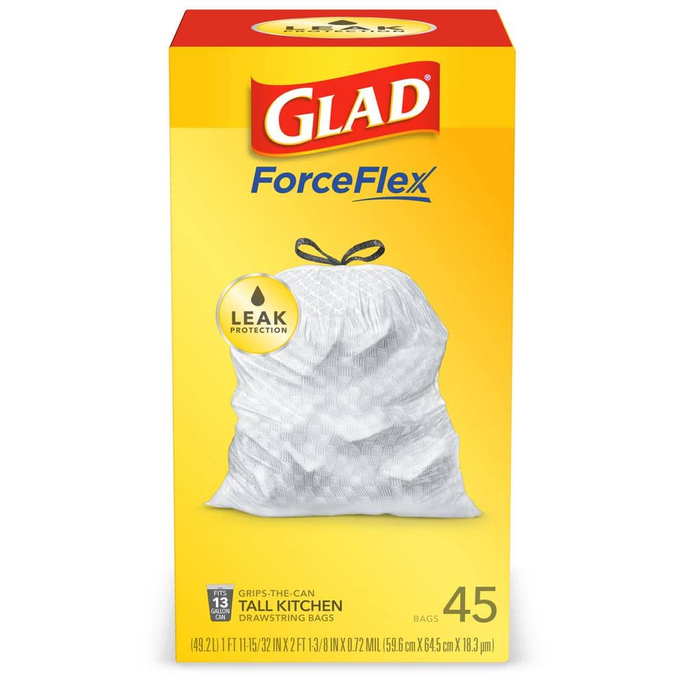 Glad ForceFlex 13 Gal. Unscented Tall Kitchen Drawstring Trash Glad ForceFlex 13 Gal. Unscented Tall Kitchen Drawstring Trash