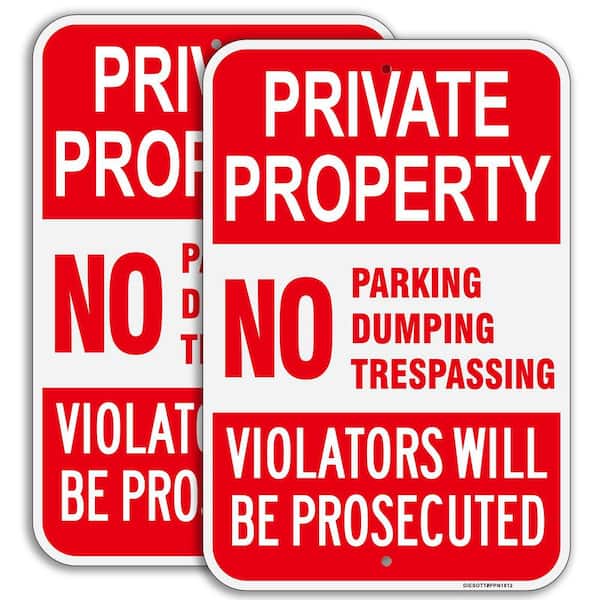 2 Pack 18 x 12 in. Aluminum Private Property No Trespassing No Parking No Dumping Sign UV Protected Rust Resistant