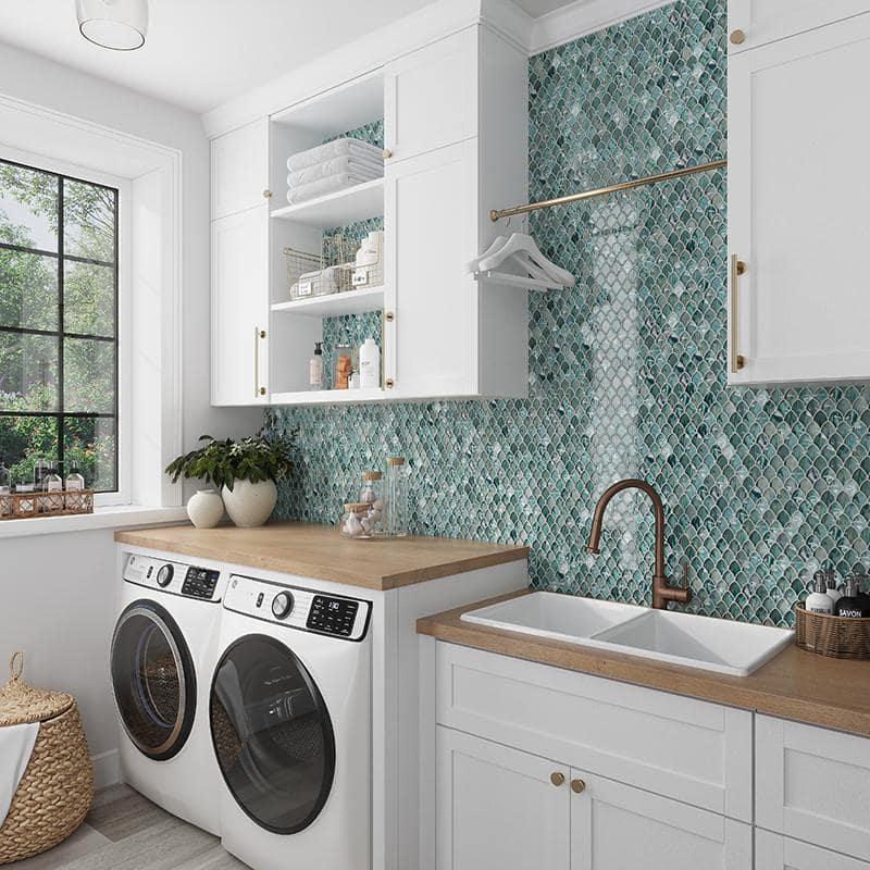 Majeste Sea Blue Iridescent Glass Mosaic Tile
