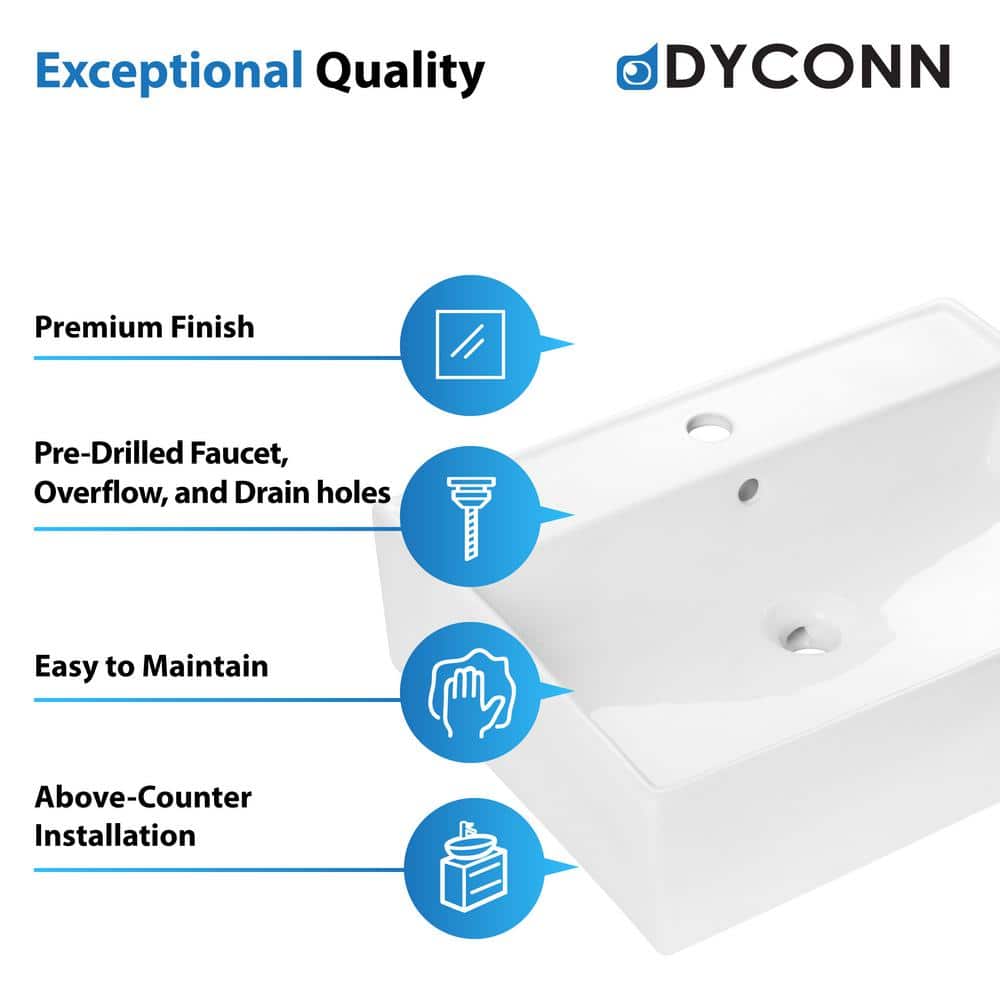 Glossy White Ceramic Rectangular Above-Counter Bathroom Sink