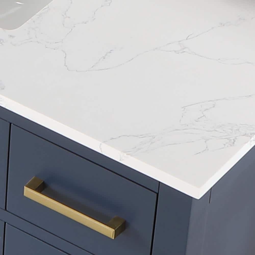 Gavino 48" Royal Blue Wood Vanity with Stone Top and Mirror