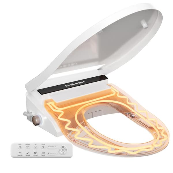 Electric Smart Heated Toilet Seat Bidet Seat for Elongated Toilets with Air Dryer Heated Seat Soft Close in White