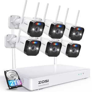 8-Channel 3MP 2K 2TB NVR Security Camera System Wireless with 6 Outdoor WiFi IP Cameras, 2-Way Audio, Color Night Vision